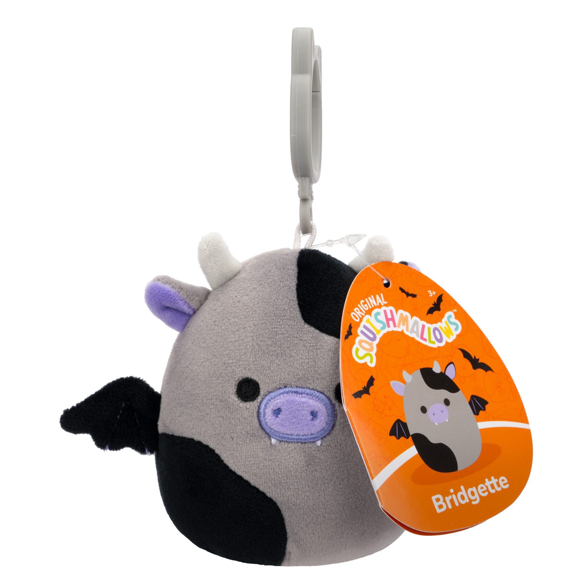 Bridgette the Cow Bat Squishmallows 3.5 Inch (9cm) Clip-On Bag Charm