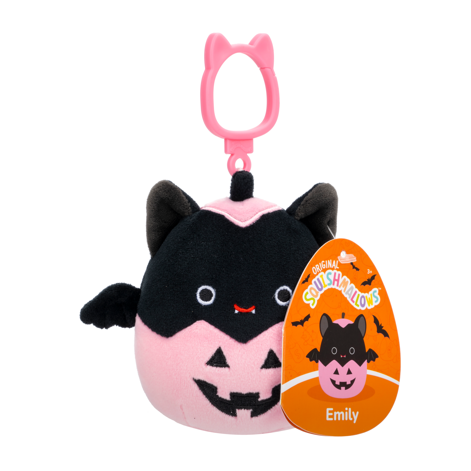 Emily the Black Bat in Jack-O'-Lantern Squishmallows 3.5 Inch (9cm) Clip-On Bag Charm