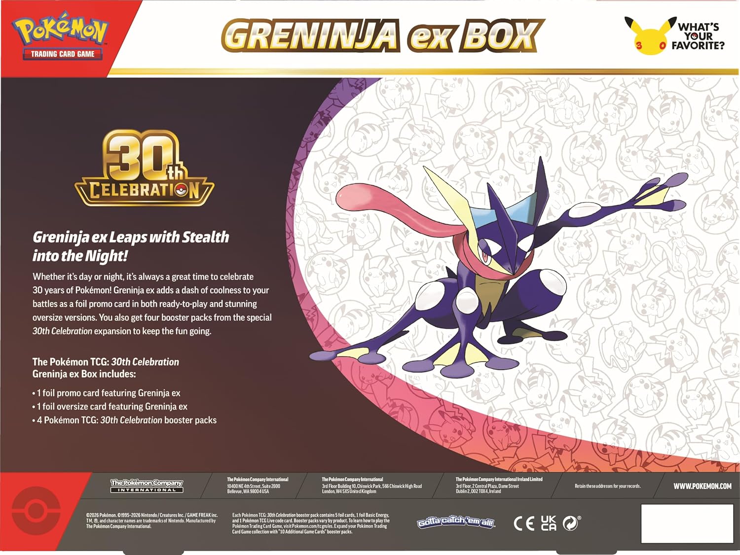 Pokémon TCG: 30th Celebration Greninja ex Box (Limit 1 per customer)