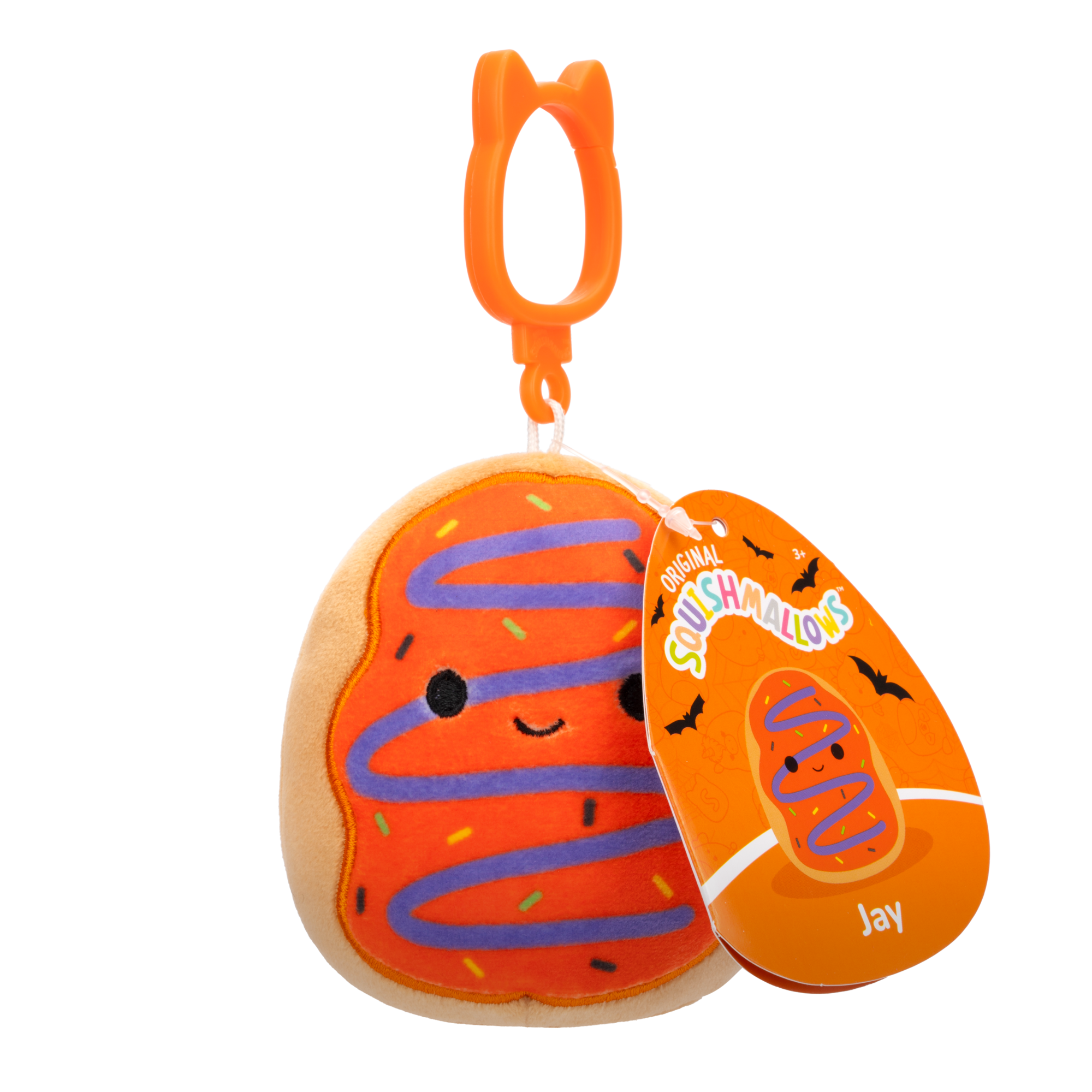 Jay the Orange Frosted Donut Squishmallows 3.5 Inch (9cm) Clip-On Bag Charm