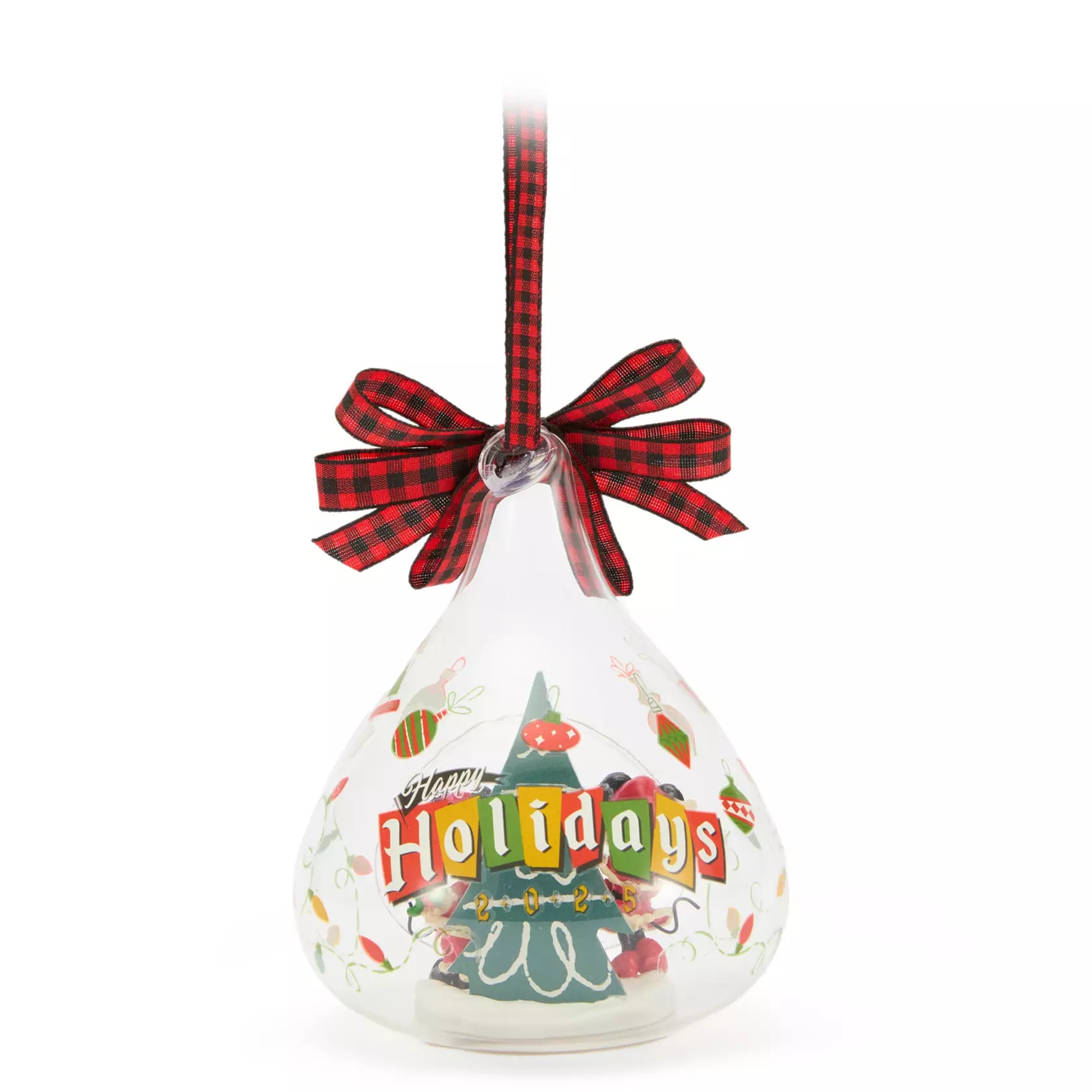 Santa Mickey and Minnie Mouse ''Happy Holidays 2025'' Glass Ornament